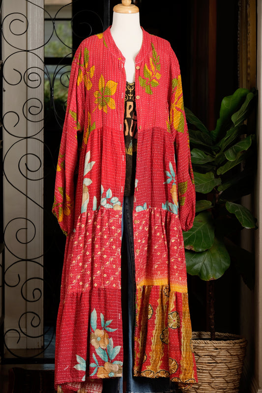 Majestic Duster Dress in Turquoise on Red