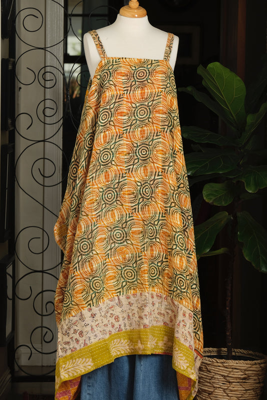 Kantha Maxi Dress in Amber Swirl