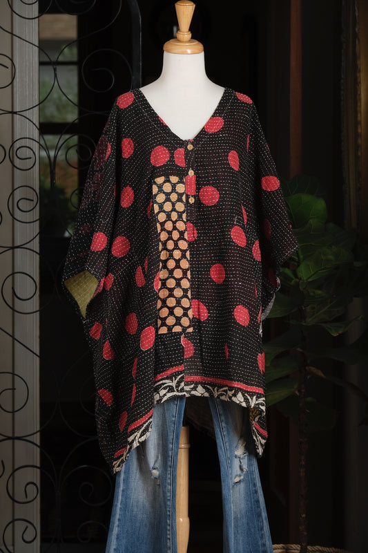 Kantha Button Top in Paisley Leaf