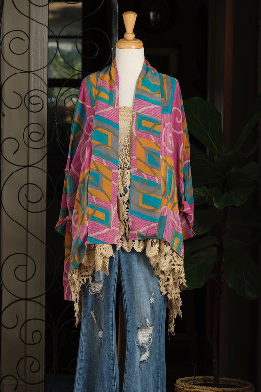 Tie Top in Pink Geometric