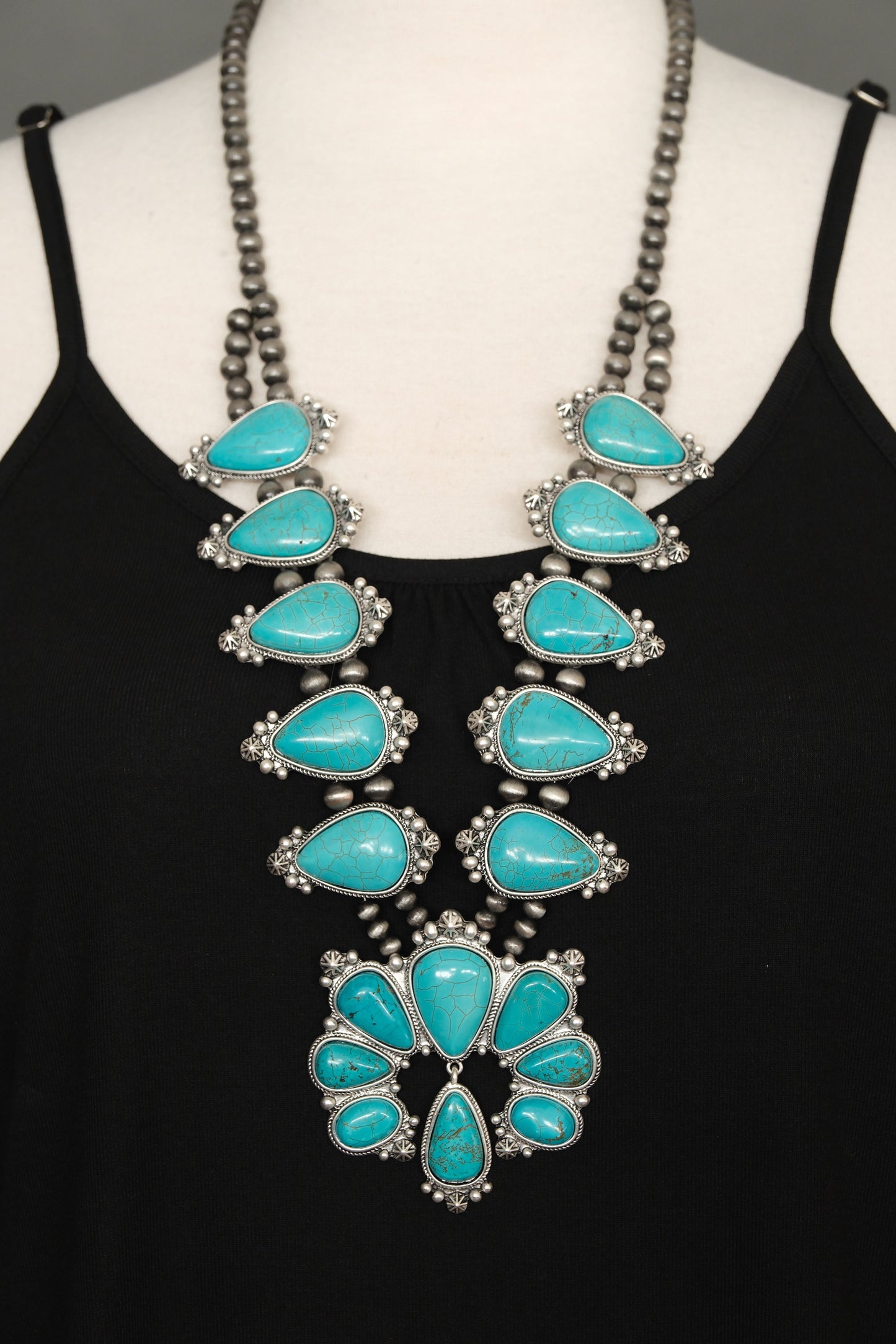 Turquoise Star Squash Blossom Necklace