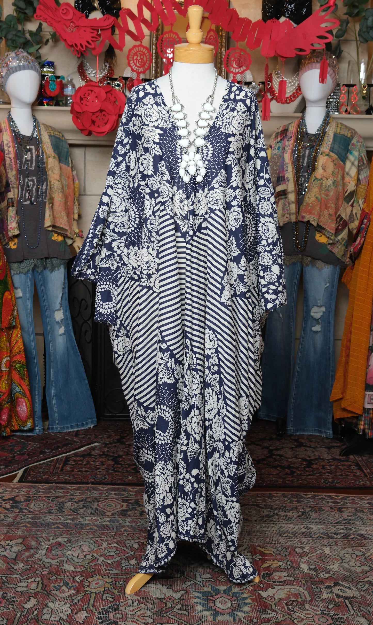 Indigo Stripe Caftan by Jennafer Grace