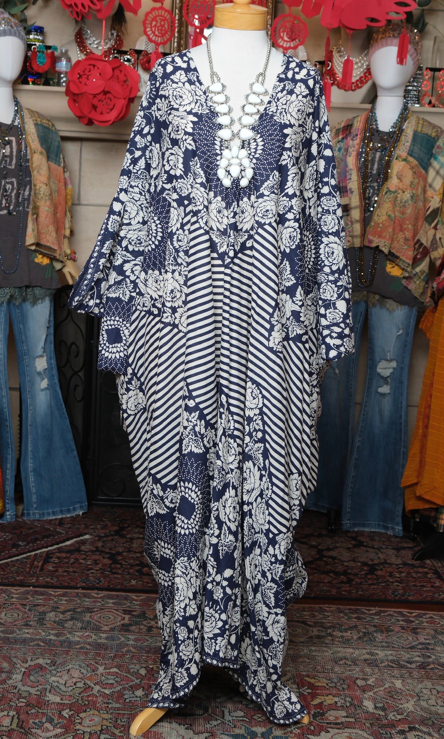 Indigo Stripe Caftan by Jennafer Grace