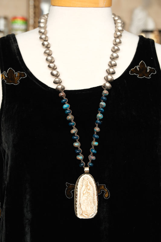 Guadalupe Necklace with Turquoise & Metal Beads