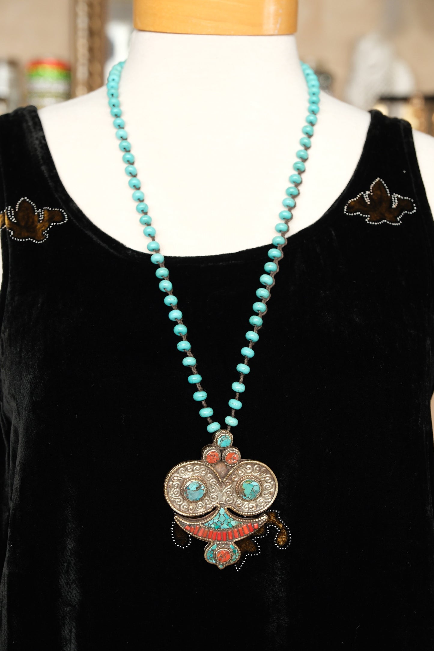 Coral & Turquoise Medallion Necklace