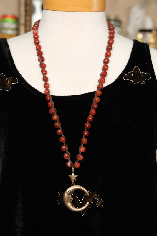 Moon & Star Carnelian Beaded Necklace