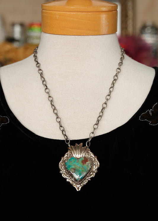 Chained Flaming Heart Necklace
