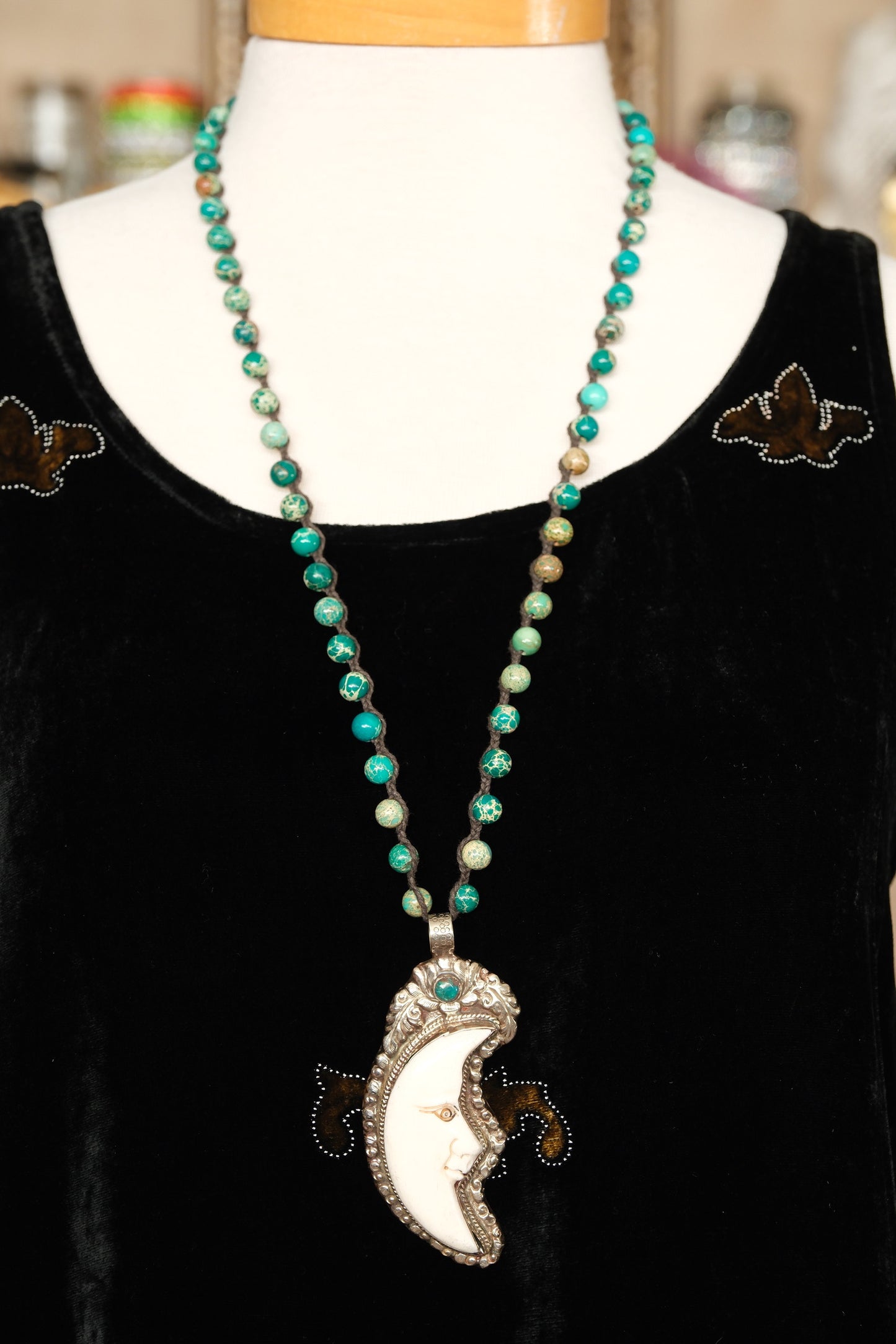 Bejeweled Crescent Moon Pendent Necklace