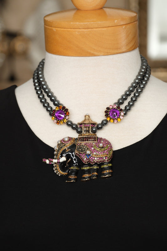 Jaipur Purple Jeweled Elephant Necklace