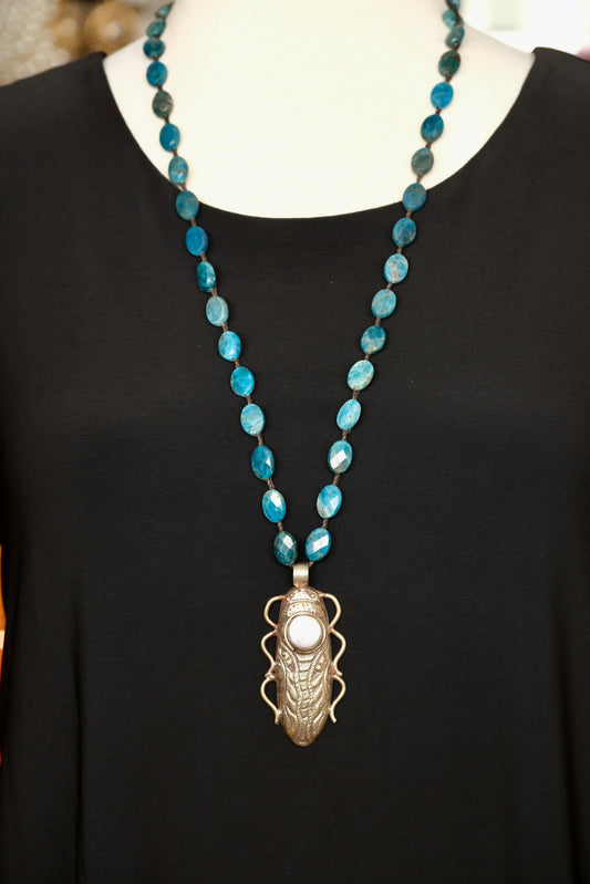 Bejeweled Cicada Pendent with Iolite Beads