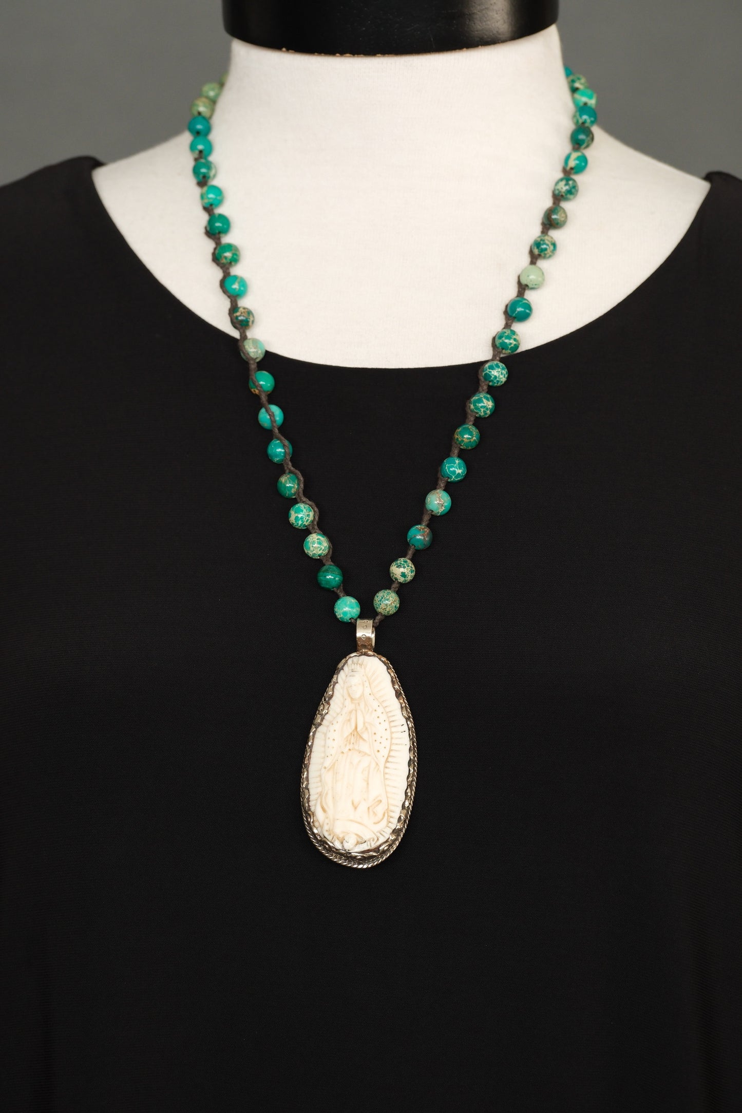 Guadalupe Necklace with Sea Jasper Beads
