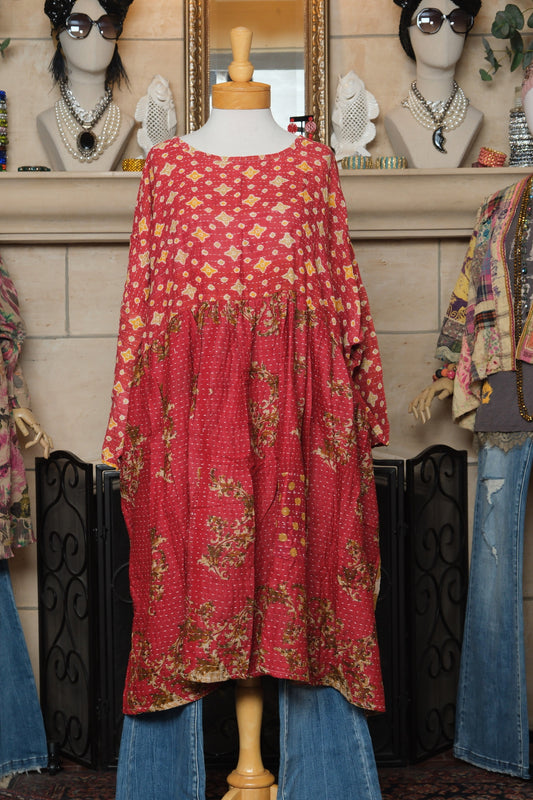 Midi Dress in Red Flourish