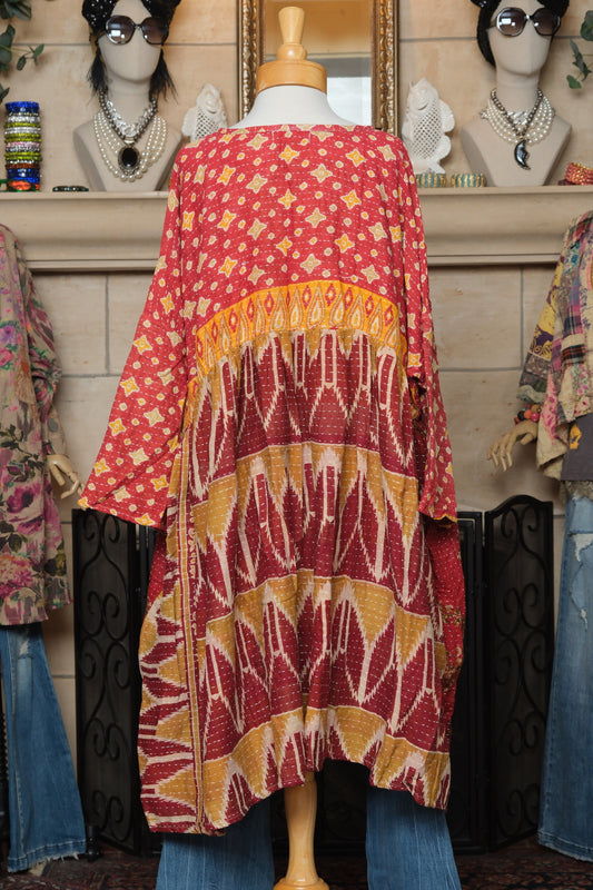 Midi Dress in Red Flourish