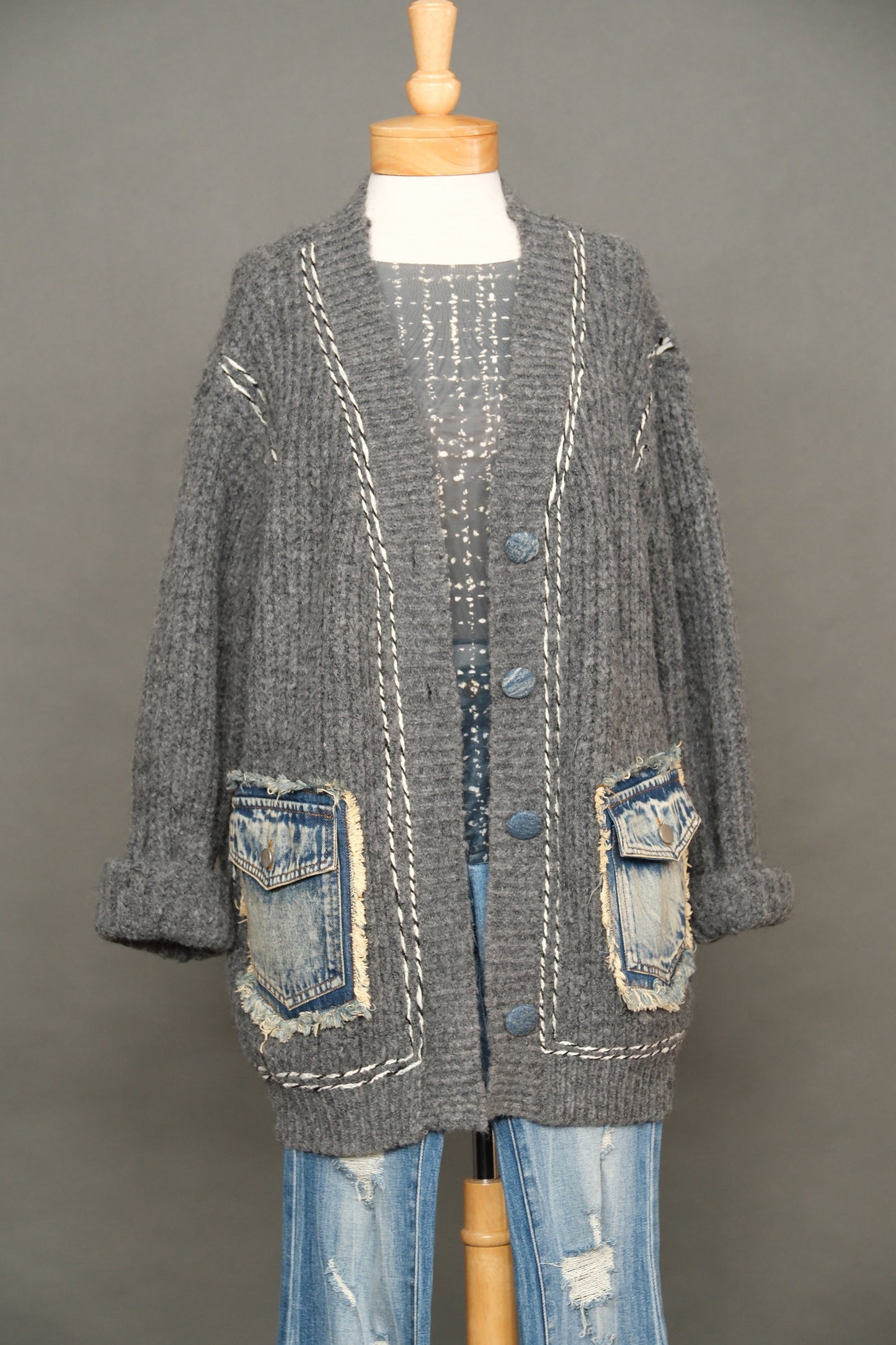 Bo-ette Cardigan w/Distressed Denim