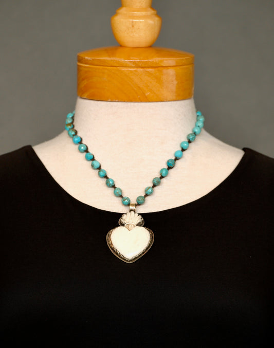 Sacred Heart Bone Pendent Necklace