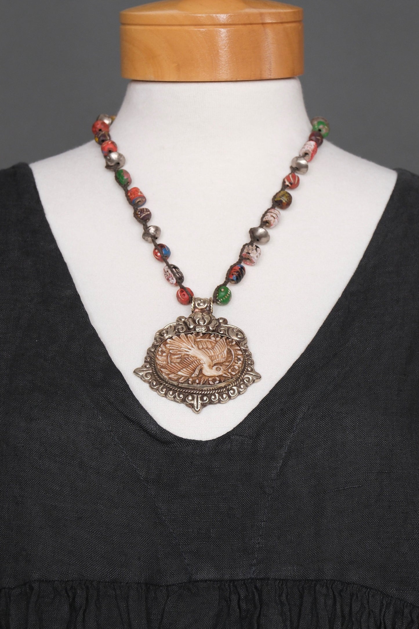 Bird Pendant Necklace #105 with Ceramic Beads