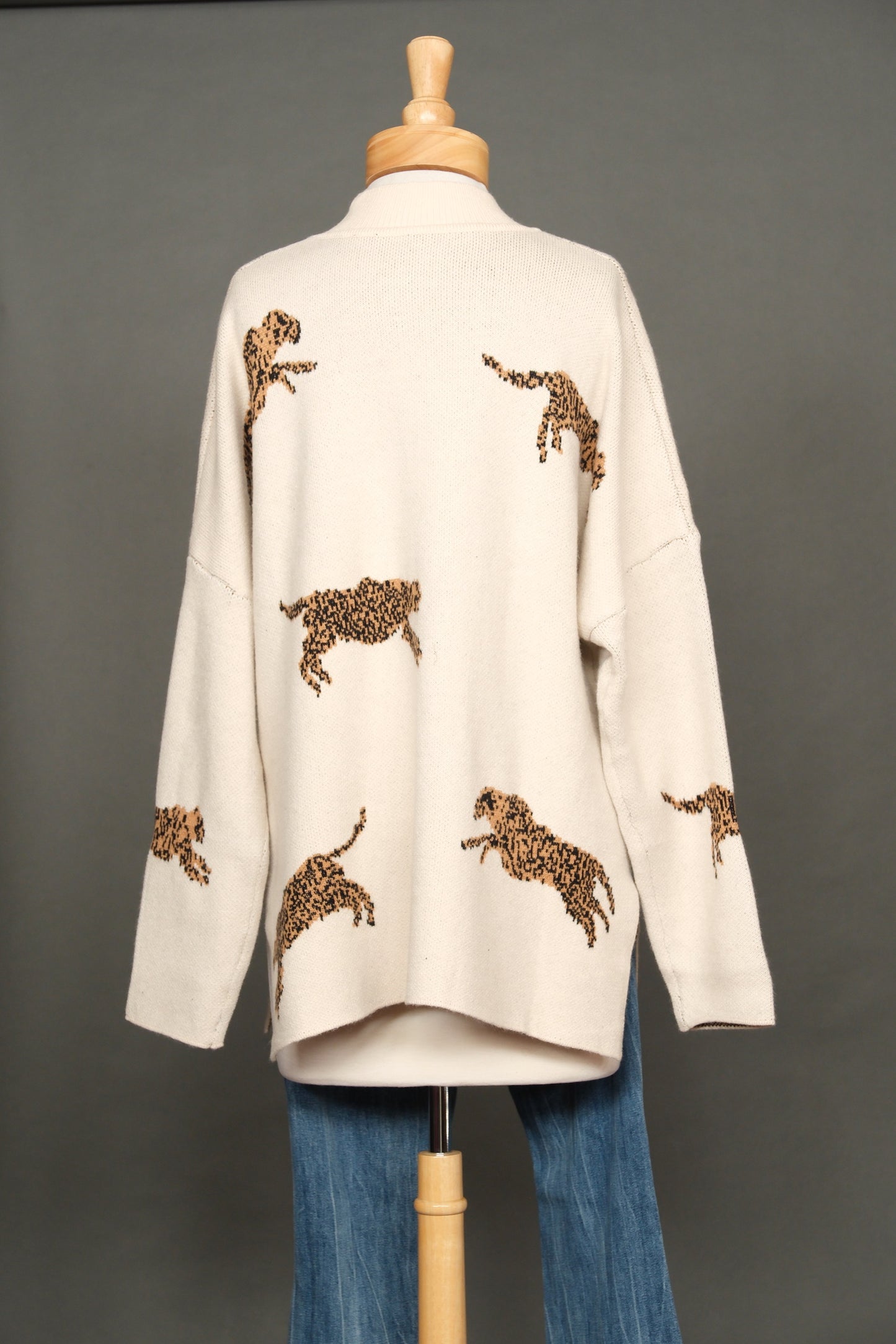 Leaping Leopard Sweater in Ivory