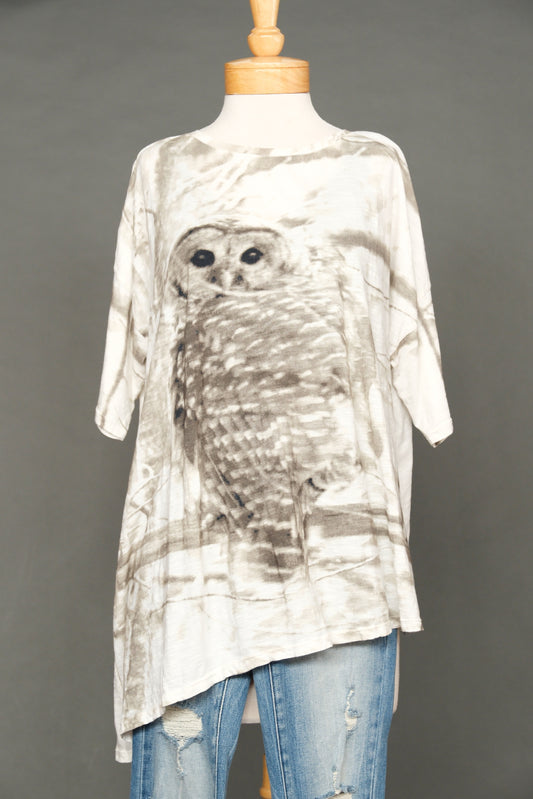 Owl Print Short Sleeve Cotton Jersey T-Shirt by Krista Larson