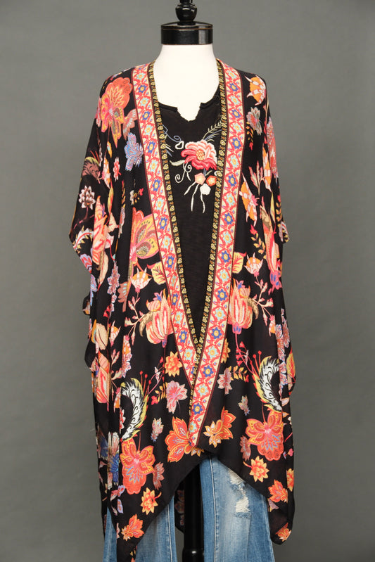 Kimono Topper in Black Floral