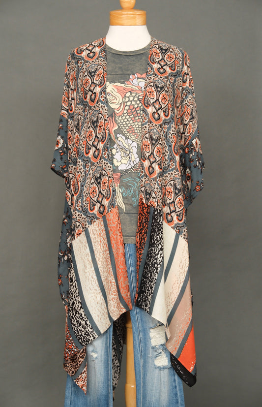 Kimono Topper in Smokey Blue Stripe