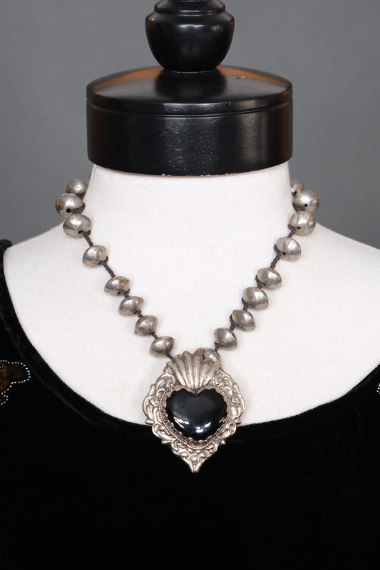 Black Onyx Flaming Heart Necklace