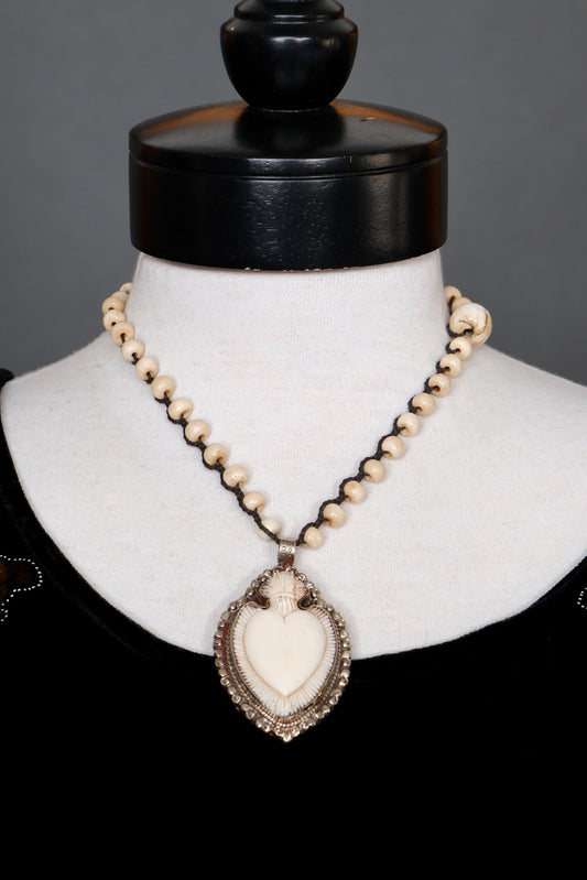 Bone Flaming Heart Necklace