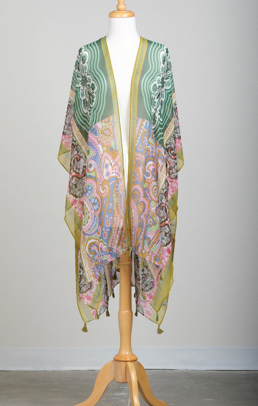 Kimono Topper in Pink/Green