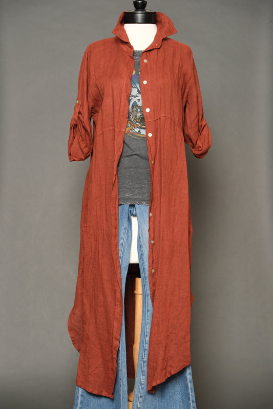 Lined Up Linen Duster in Rust