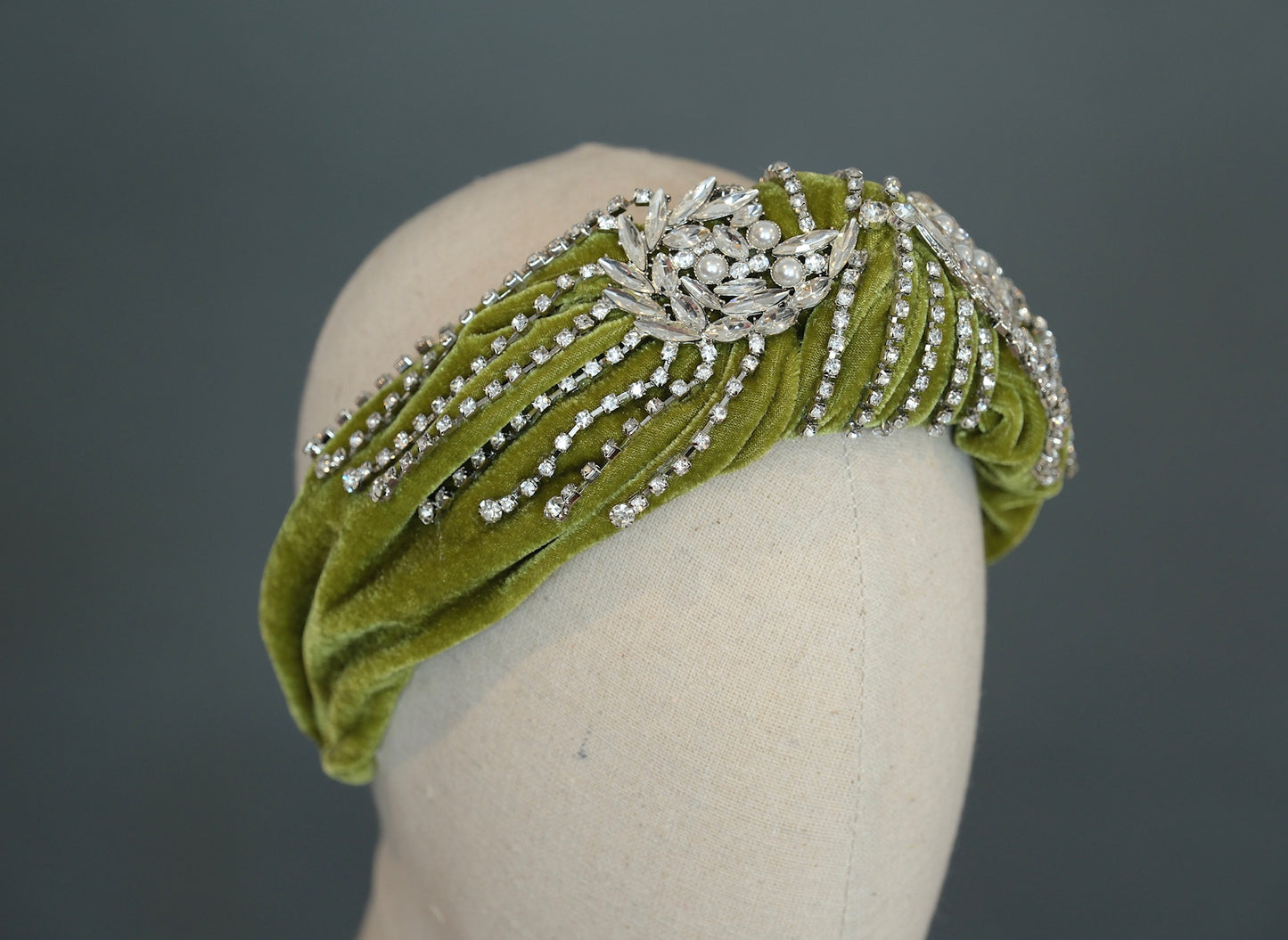 Bejeweled Velvet Headband in Acid Green