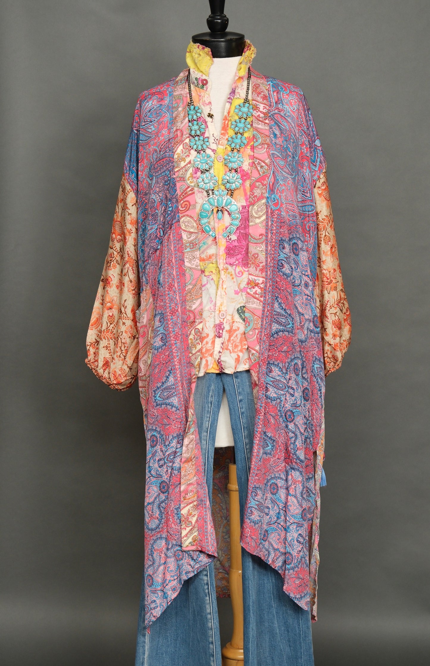 Kashmir Duster in Pink/Blue Paisley