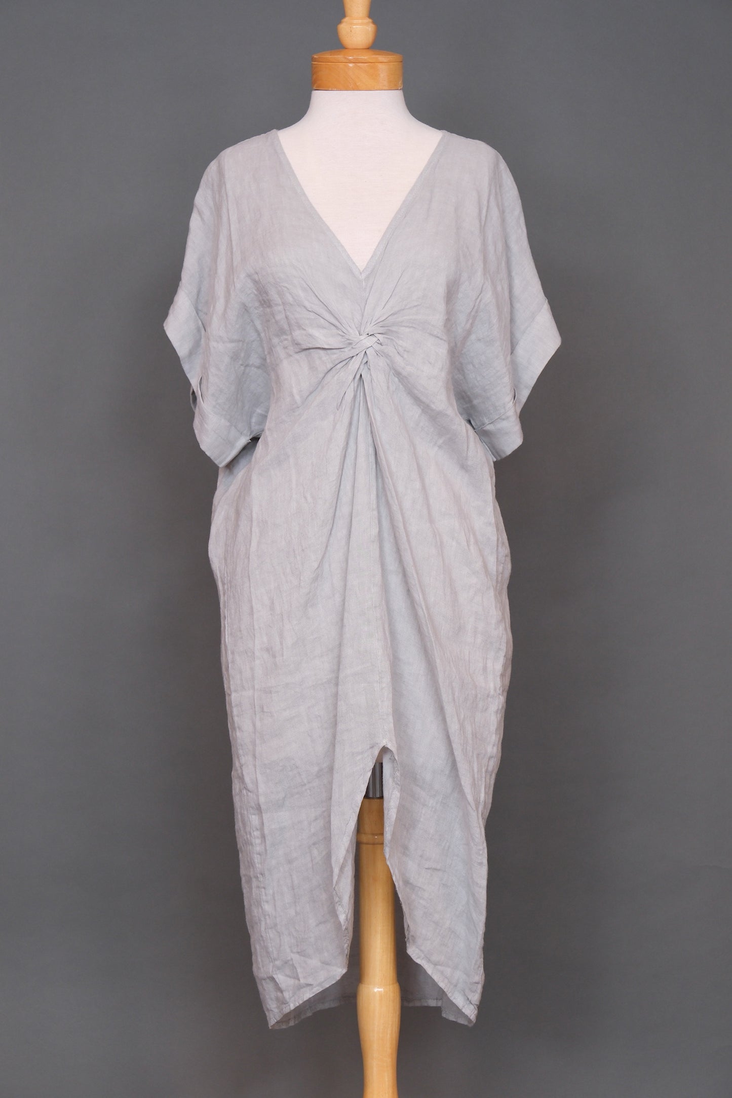 Full Moon Twist Linen Dress in Pearl Grey