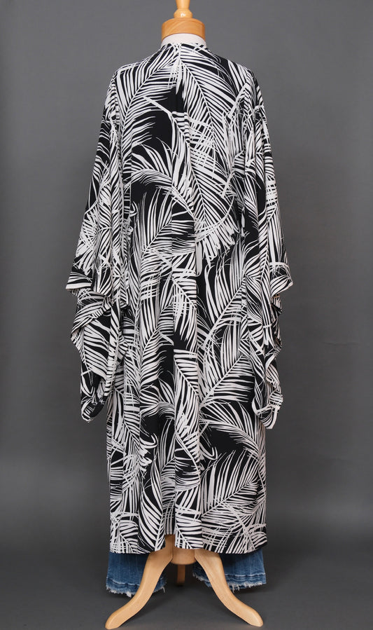 Graphic Palm in Black & White Kimono by Jennafer Grace