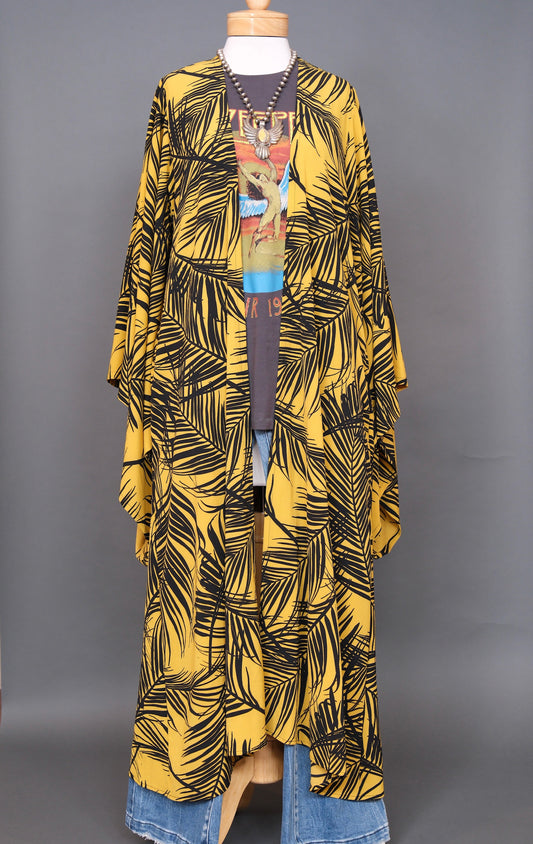 Graphic Palm in Mustard Kimono by Jennafer Grace