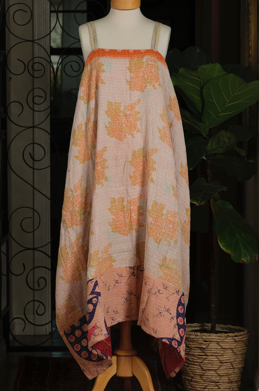 Kantha Maxi Dress in Apricot Leaf