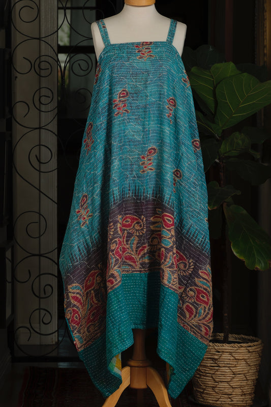 Kantha Maxi Dress in Folkloric Turquoise