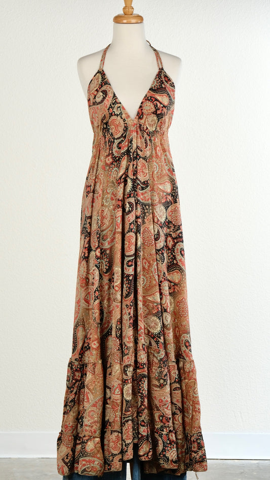 Halter Dress in Deep Pink Paisley