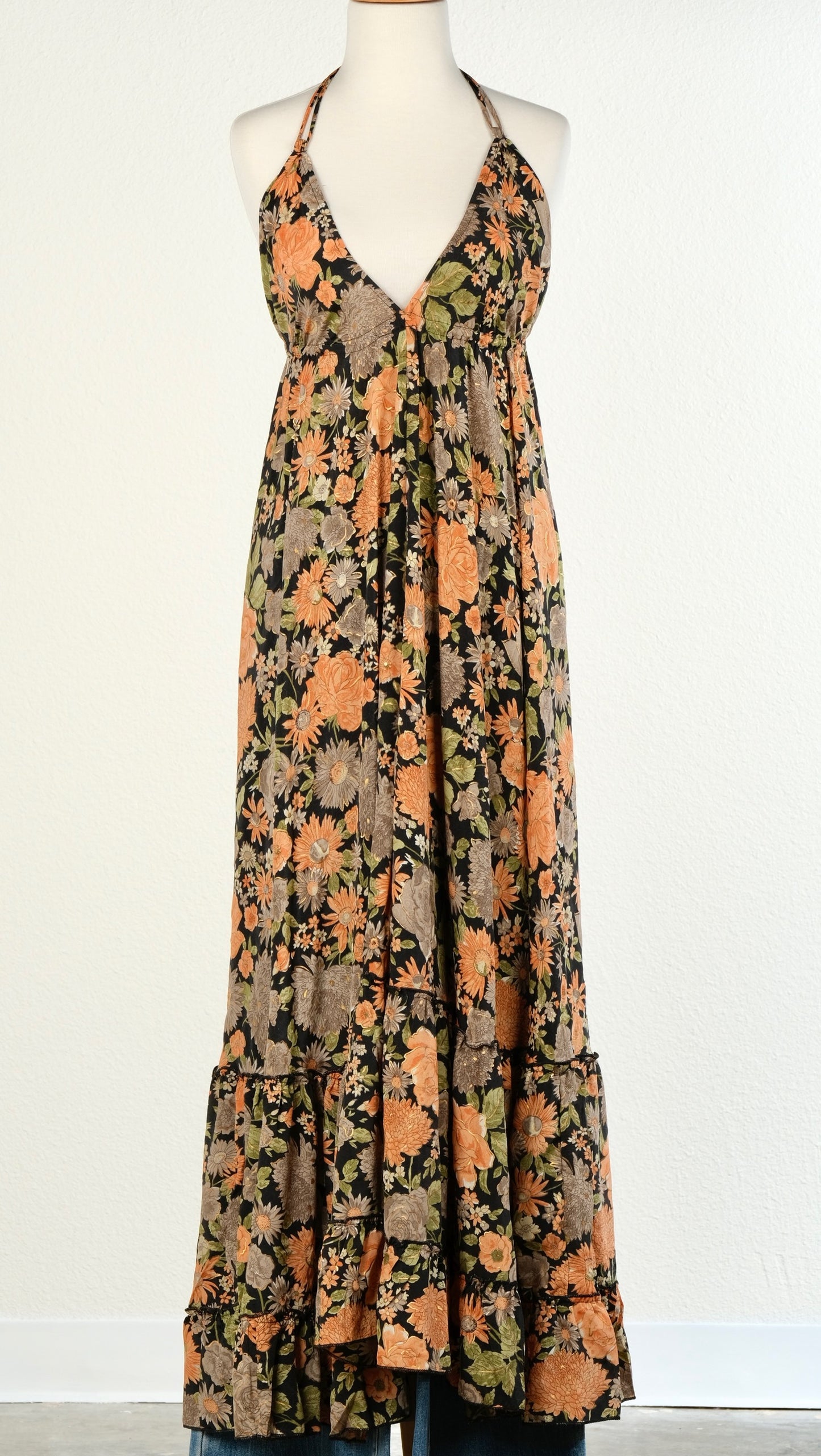 Halter Dress in Apricot Rose