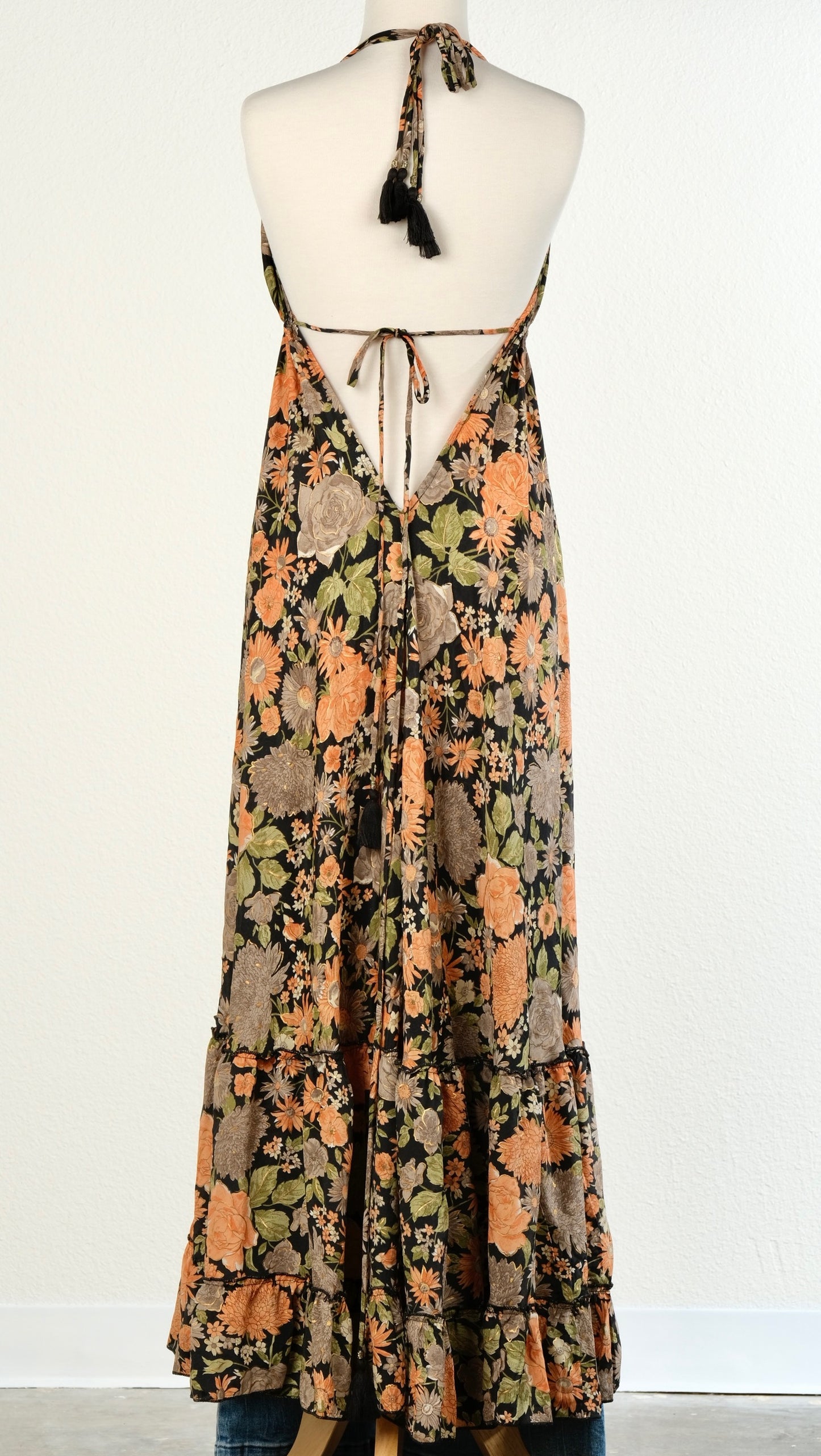 Halter Dress in Apricot Rose