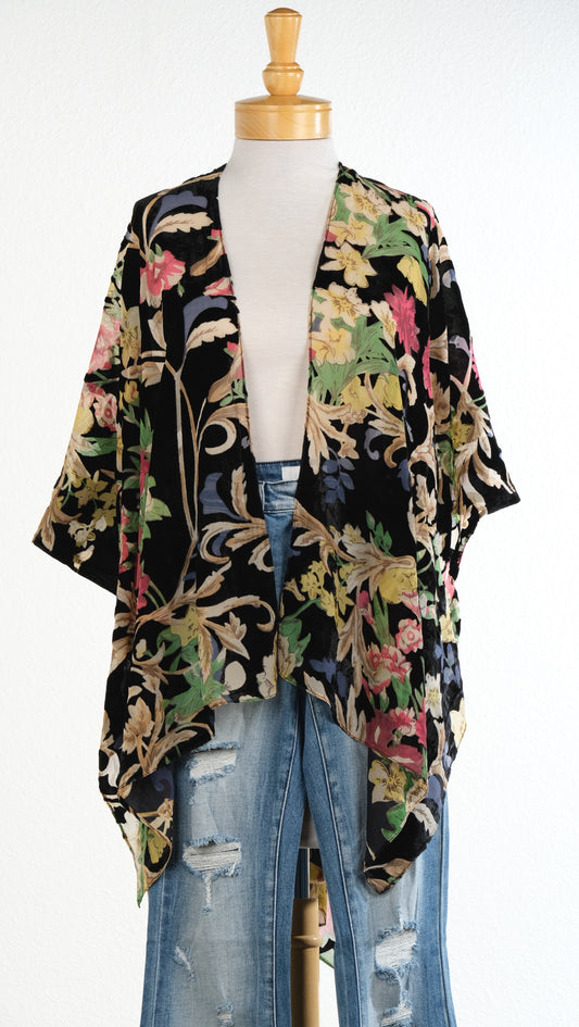 Kimono Topper Burnout Velvet in Dark Garden