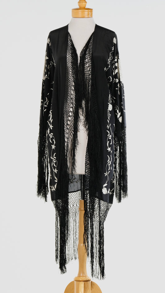 Mariposa Embroidered Silk Fringe Duster