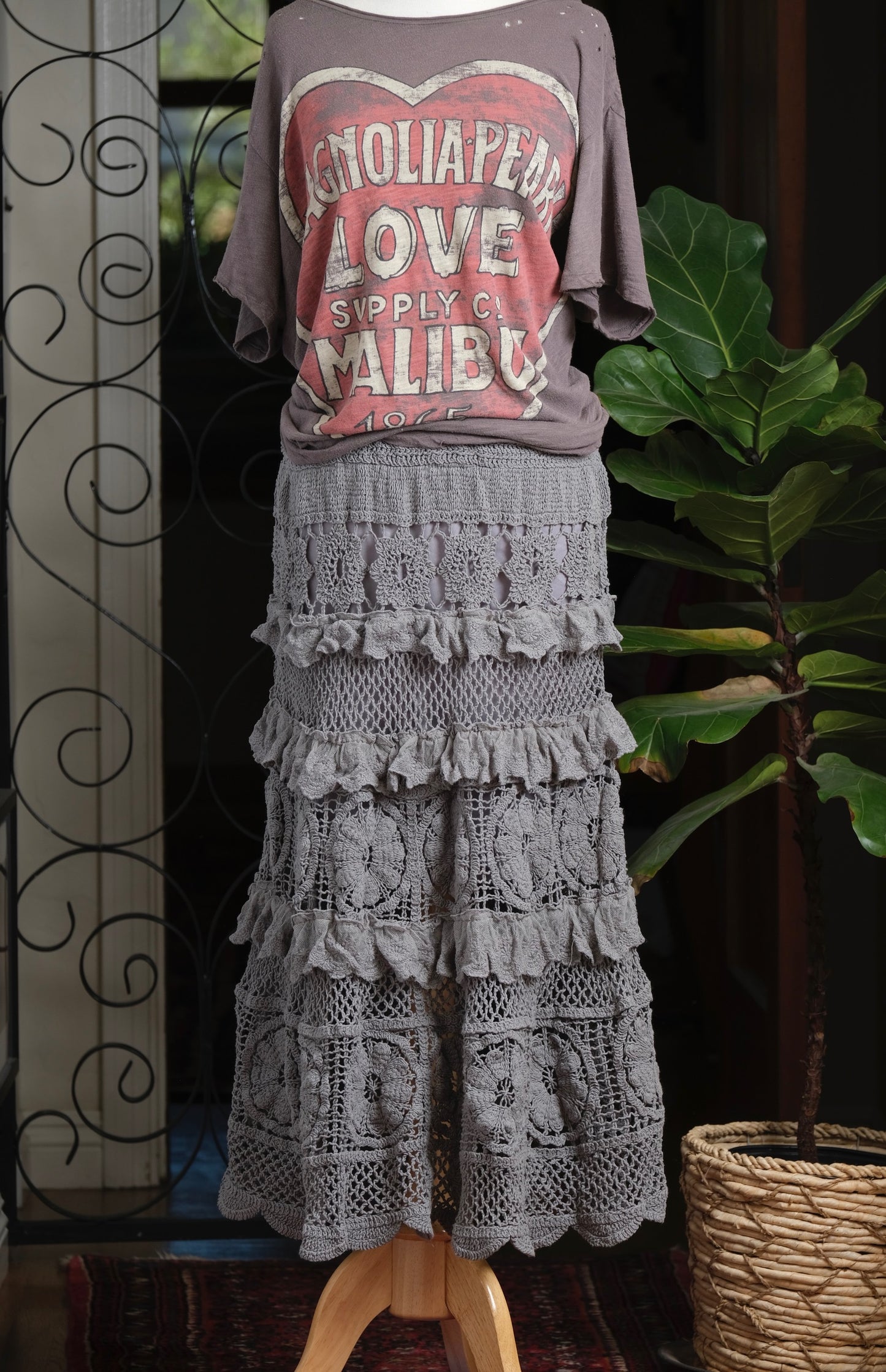 Tiered Crochet Skirt in Grey