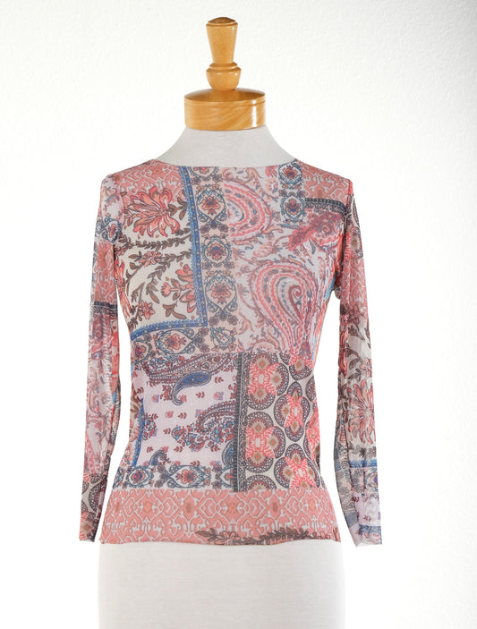 Nude Mesh T in Terracotta Paisley