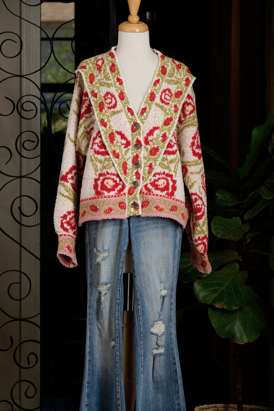 Romantic Cardigan in Rose Garden