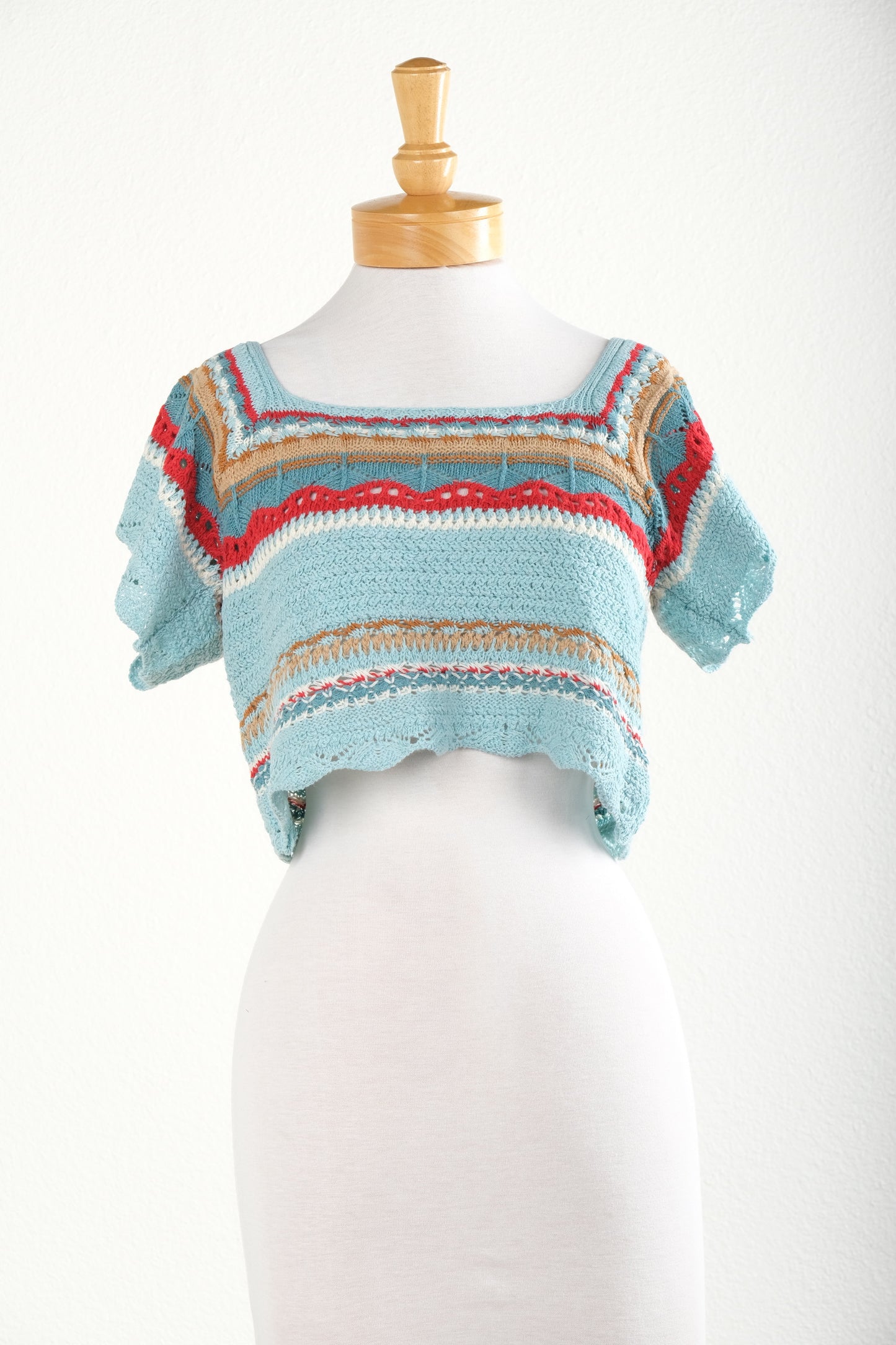 Summer Stripe Crochet Top in Turquoise