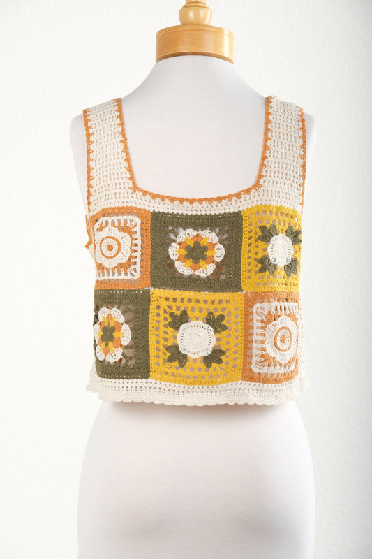 Summer Granny Square Top in Yellow Olive