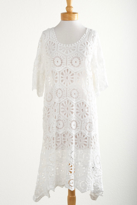 Star Flower Crochet Dress in White