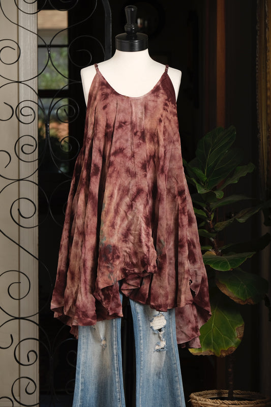 Swing Tank in Plum Tie Dye with Blue Flower