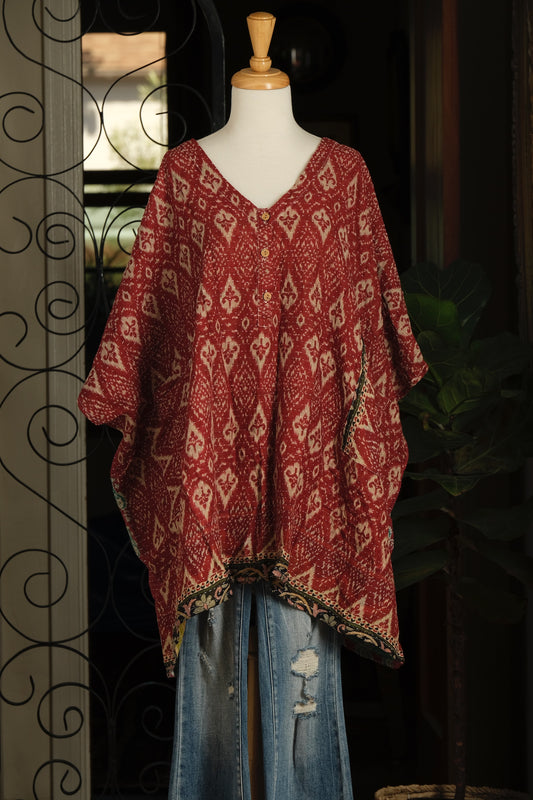 Kantha Button Top in Brick Path