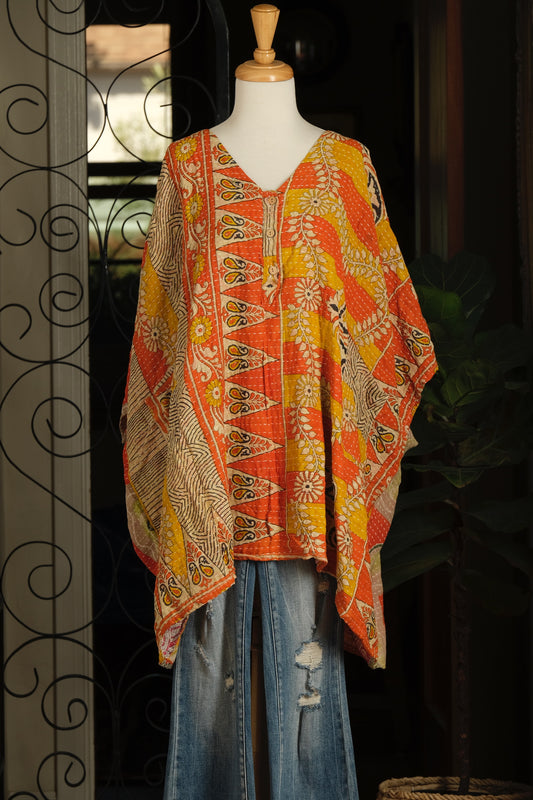 Kantha Button Top in Sunshine Tiger