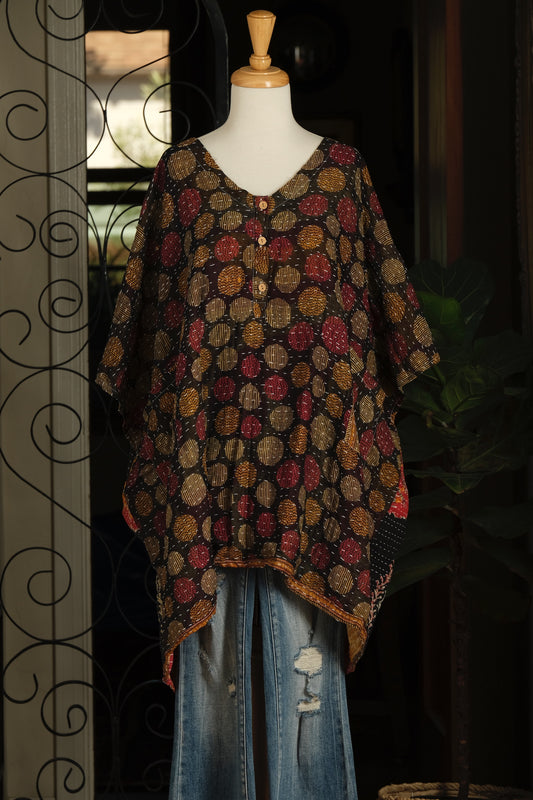 Kantha Button Top in Fall Dot